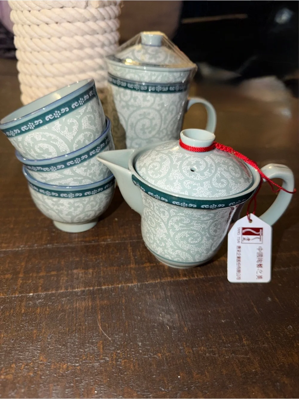 Elegant Celadon Green Porcelain Tea Set - 6 Piece